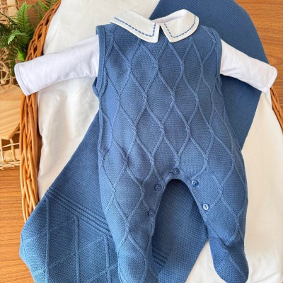 Saída de Maternidade Losango - Azul Jeans